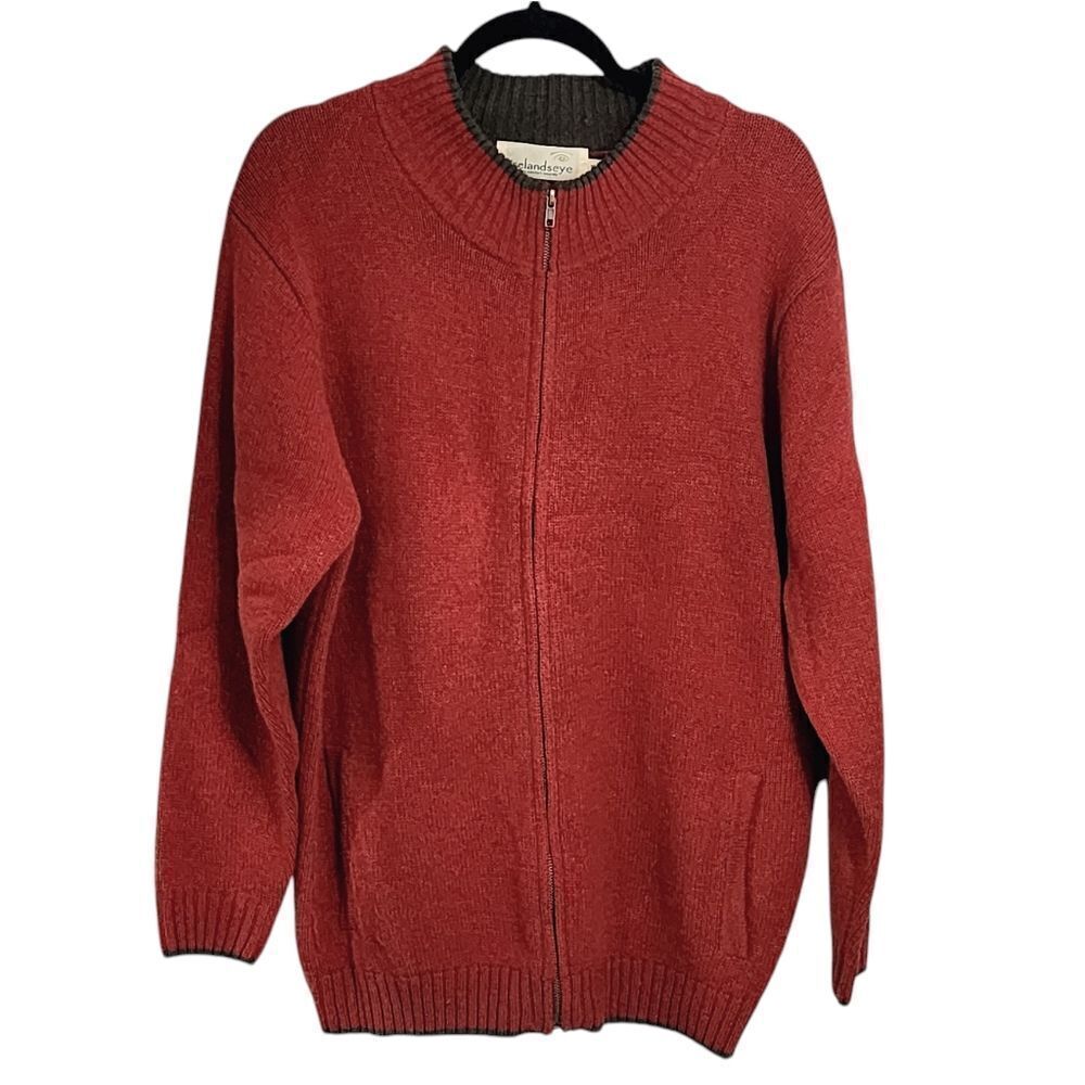 Irelands eye sweater red wool jumper 1/4 zip cabincore XL